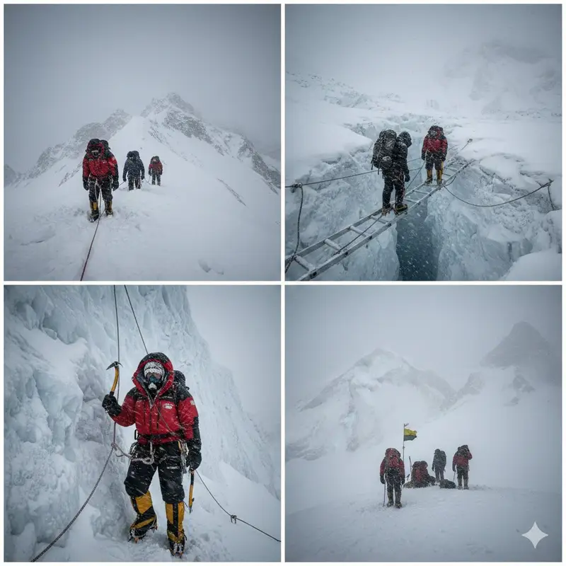 پیش‌نمایش High-Altitude Mountaineering Cinematic Collage Prompt