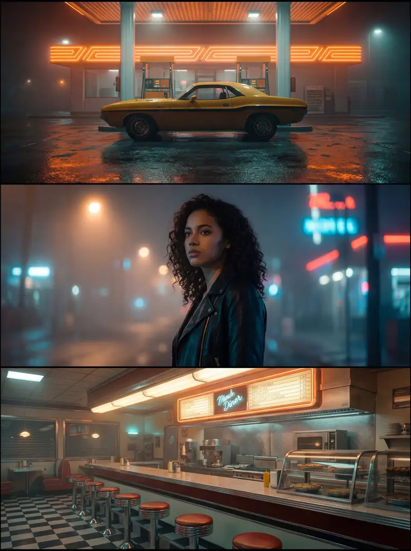 پیش‌نمایش Neo-Noir Synthwave Triptych Montage