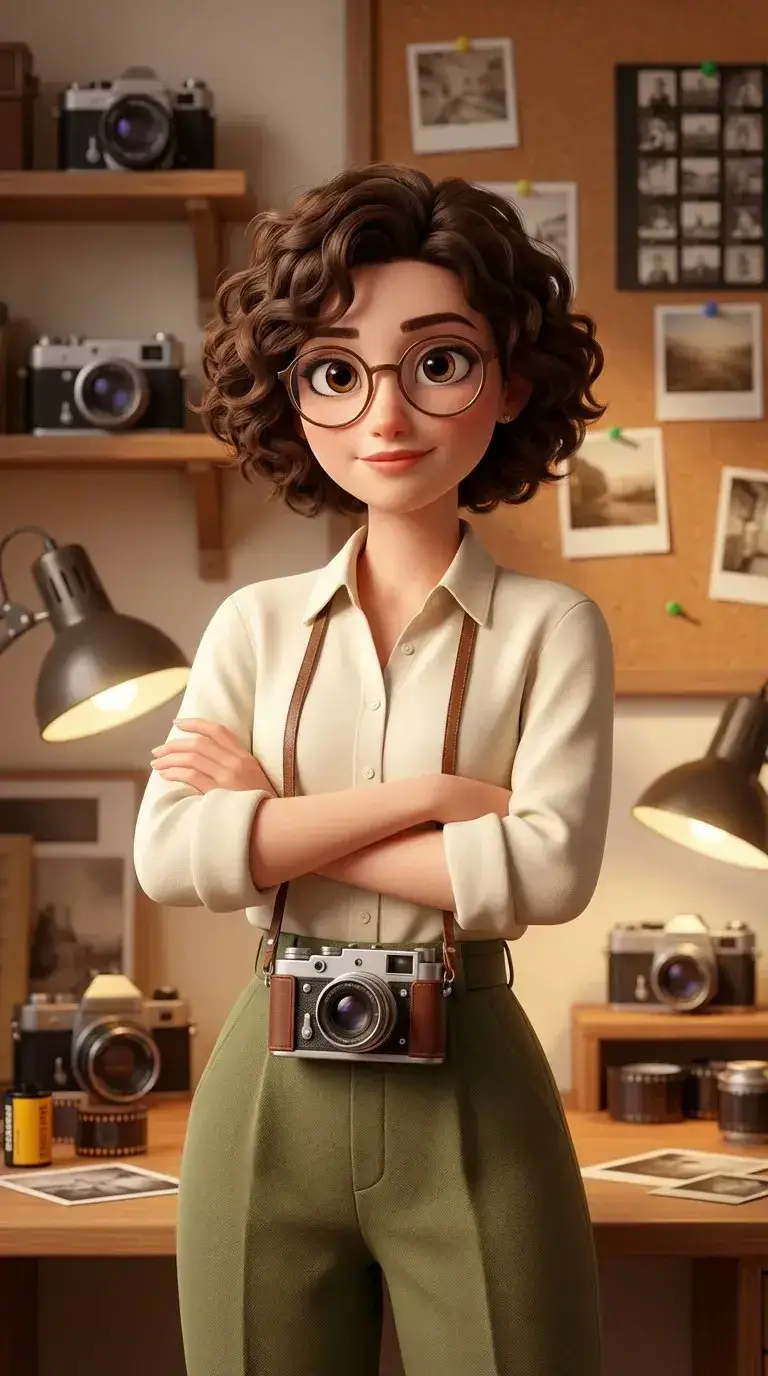Preview of Stylized 3D Animated Female Photographer Character (Pixar Style)