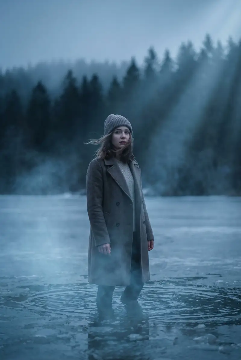 پیش‌نمایش Cinematic Frozen Lake Portrait and Video Prompt