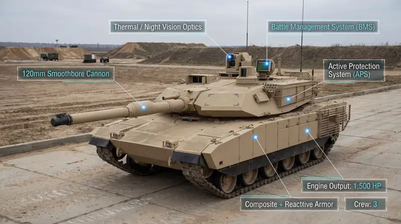 پیش‌نمایش Modern Combat Tank Infographic Prompt