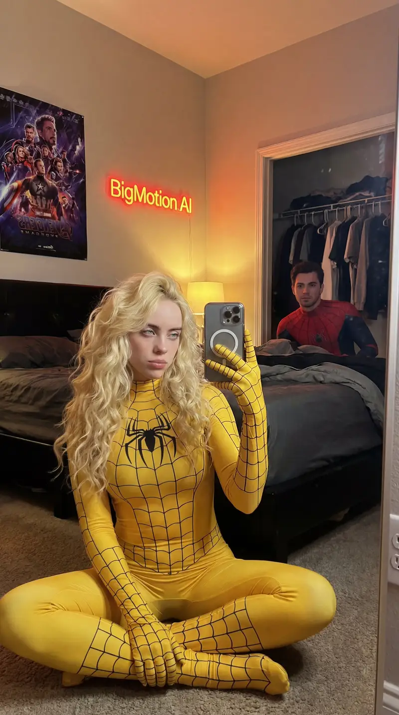 پیش‌نمایش Anya Taylor-Joy Spider-Man Cosplay Mirror Selfie