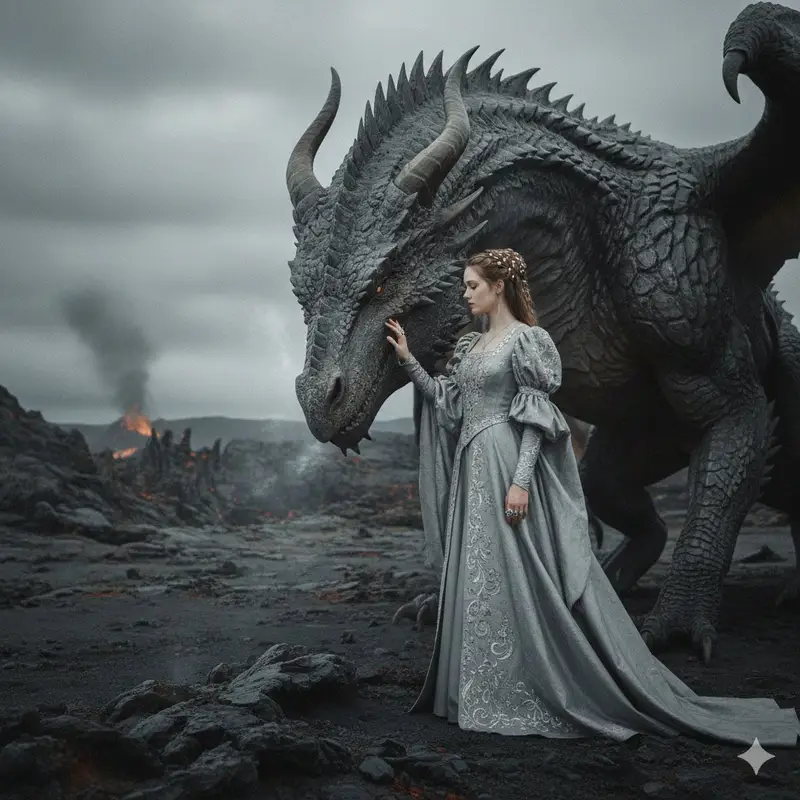 Preview of Cinematic Noblewoman and Dragon Prompt