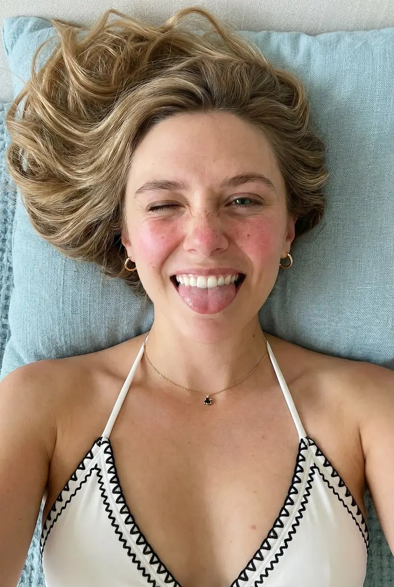 پیش‌نمایش Overhead Playful Portrait (Blonde Hair Variant)
