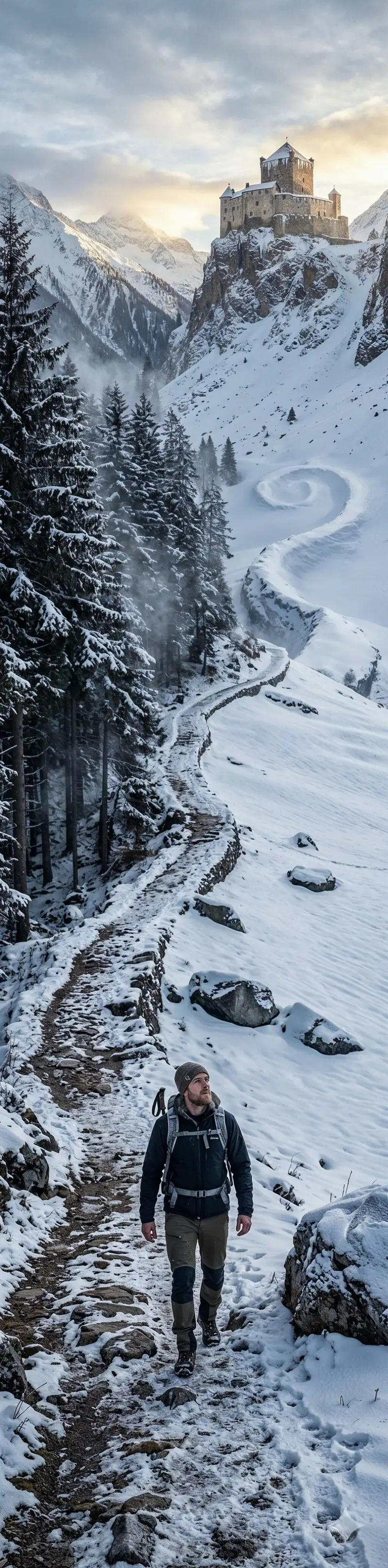 پیش‌نمایش Ultra-Realistic Vertical Panorama of Swiss Alps with Mythological Hint