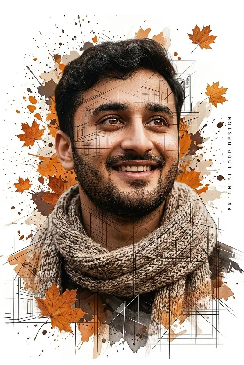 Preview of Gentle Autumn Mood Mixed-Media Portrait Poster Prompt