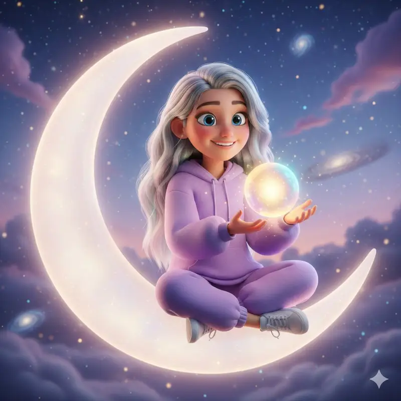Preview of Pixar-Style 3D Character on a Crescent Moon