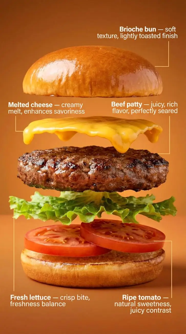 پیش‌نمایش Exploded-View Burger Composition with Annotations