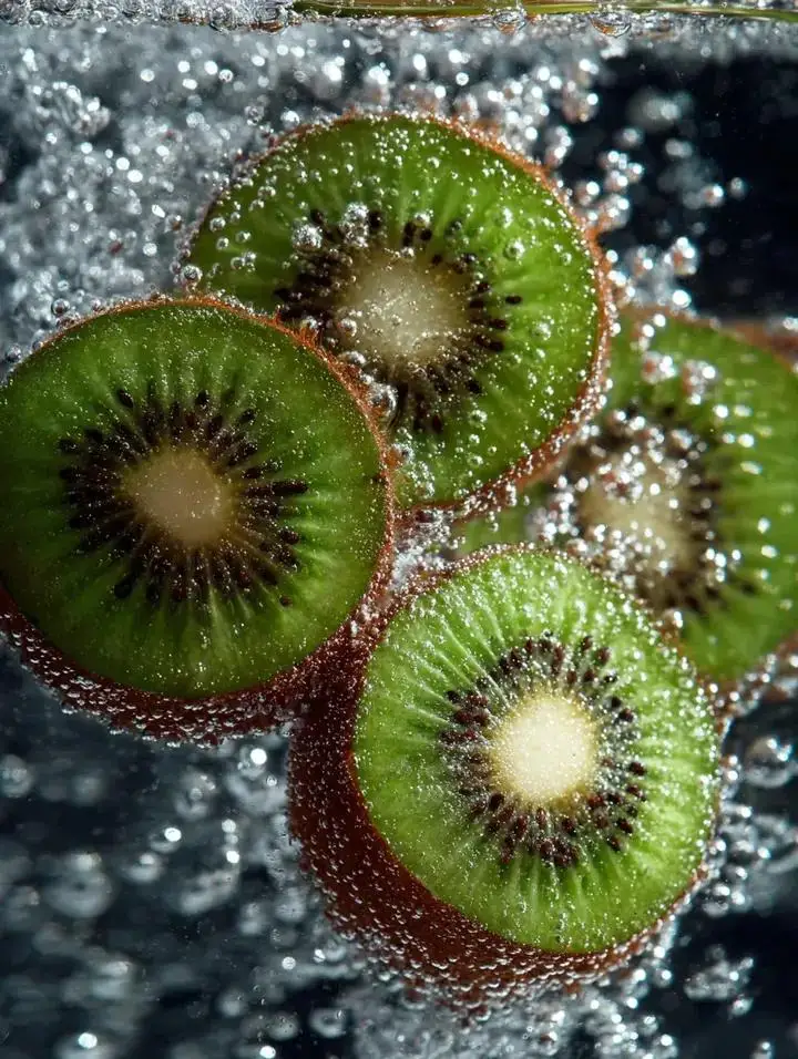 Preview of Kiwi Slices in Sparkling Water Macro Shot