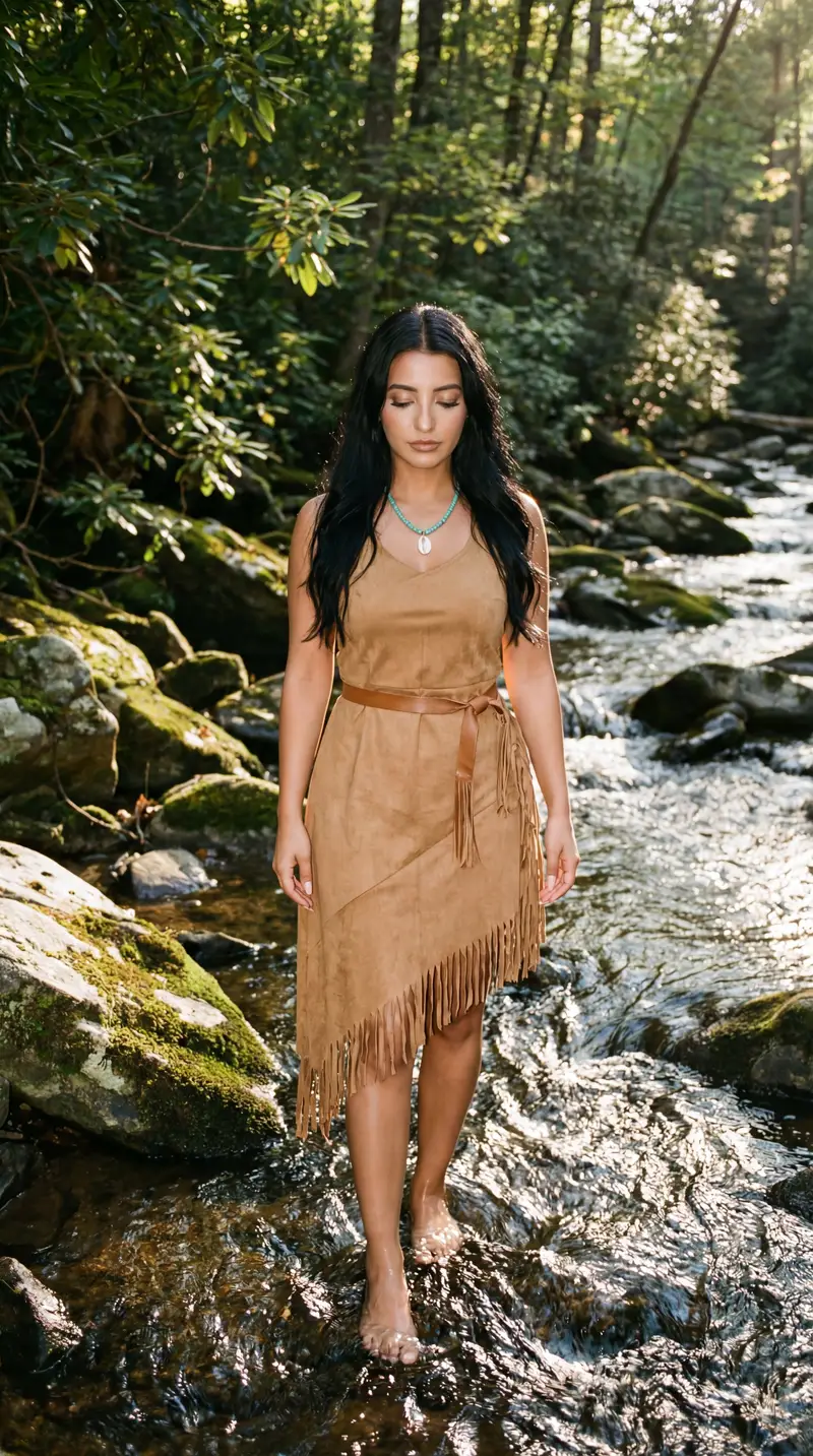 Preview of Cinematic Photoreal Portrait in a Forest Stream (Pocahontas Inspired)