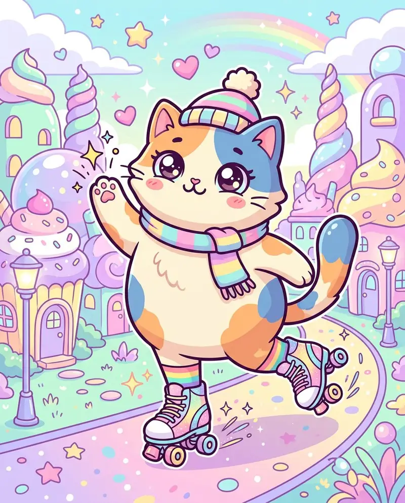Preview of Pop Surreal Kawaii Cat on Roller Skates