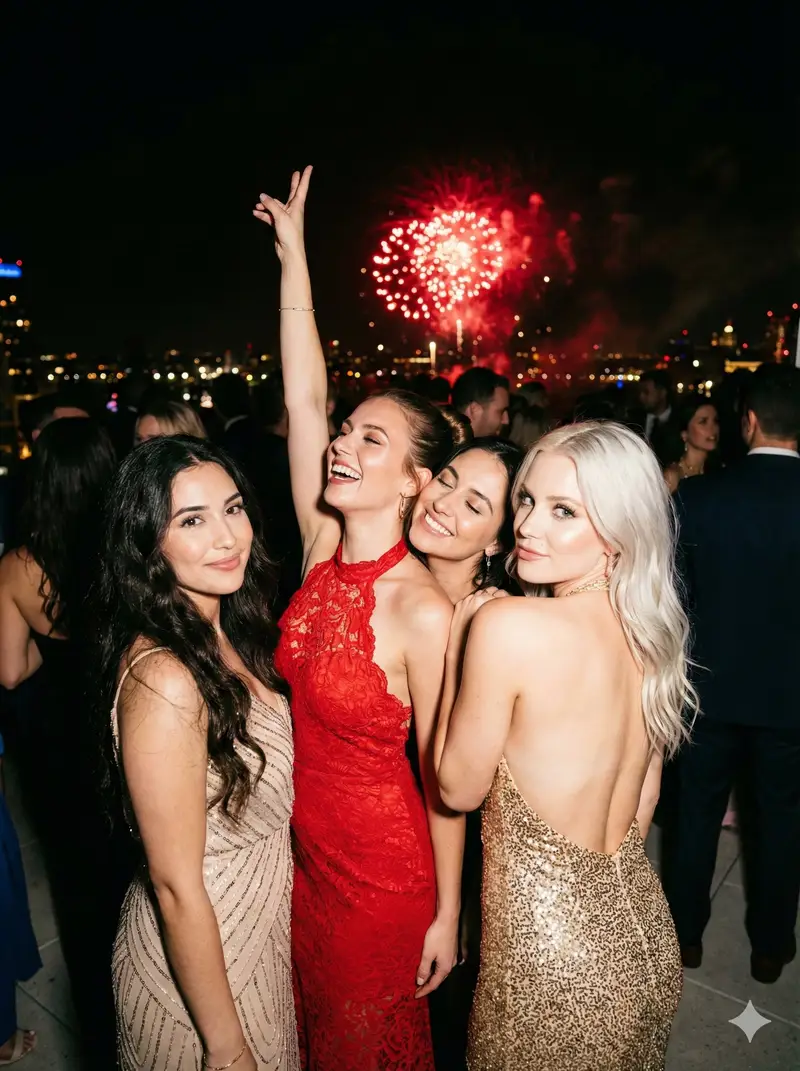 Preview of Ultra-Photorealistic Group Portrait: New Year's Eve Party