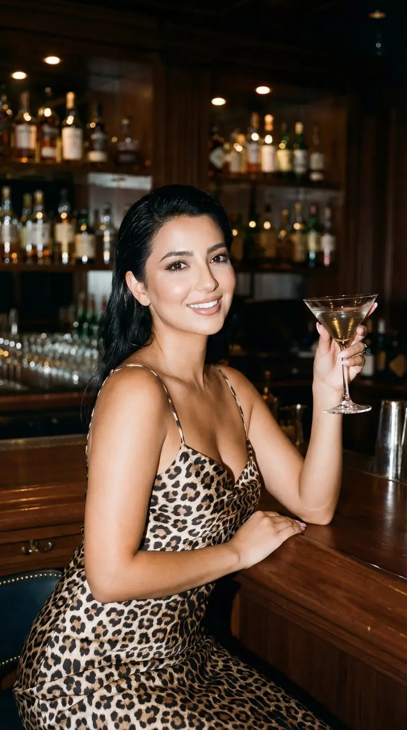 Preview of Photoreal Luxury Bar Portrait (Leopard Dress)