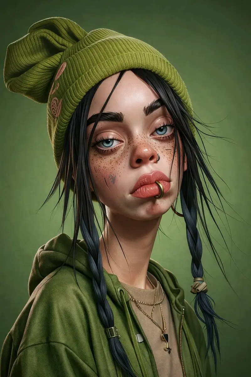 Preview of Billie Eilish Cartoon Version 3D Render Prompt
