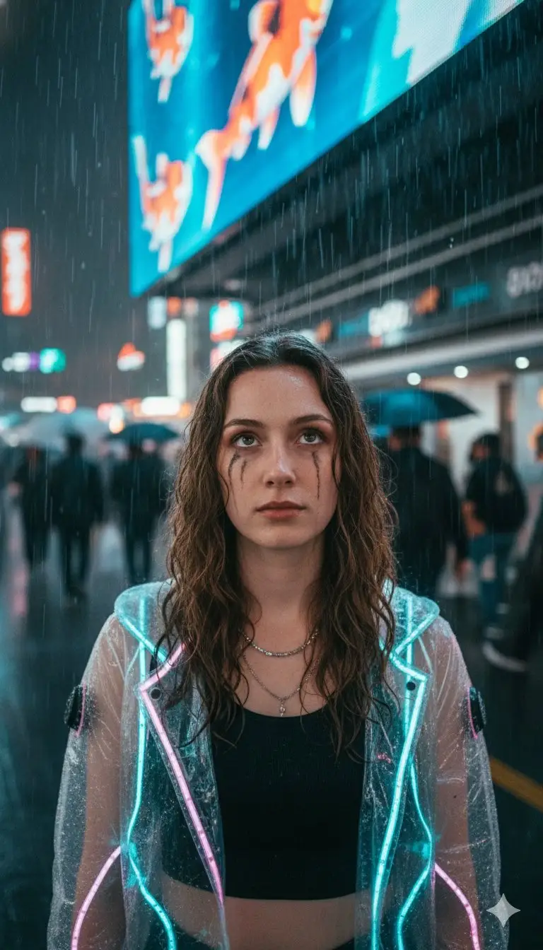 پیش‌نمایش Cyberpunk Realism Portrait in Shinjuku Rain