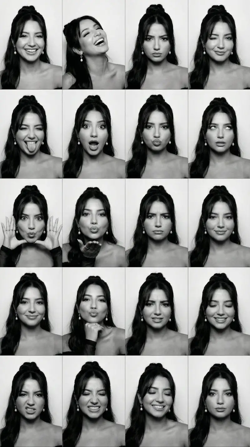 Preview of Black and White Photobooth Expression Grid (4x4) · 2