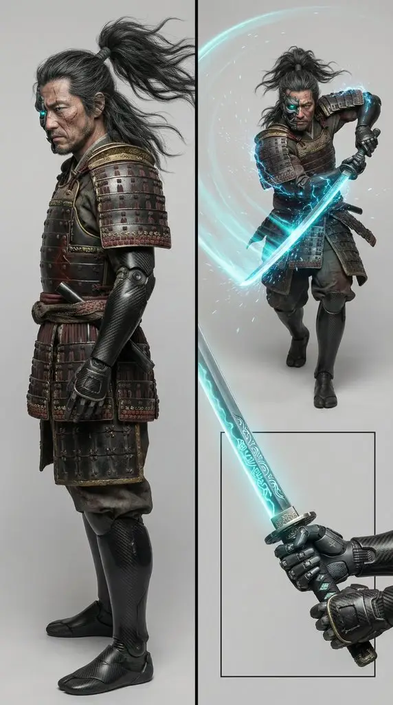 Preview of Character Design Prompt for Futuristic Samurai Warrior