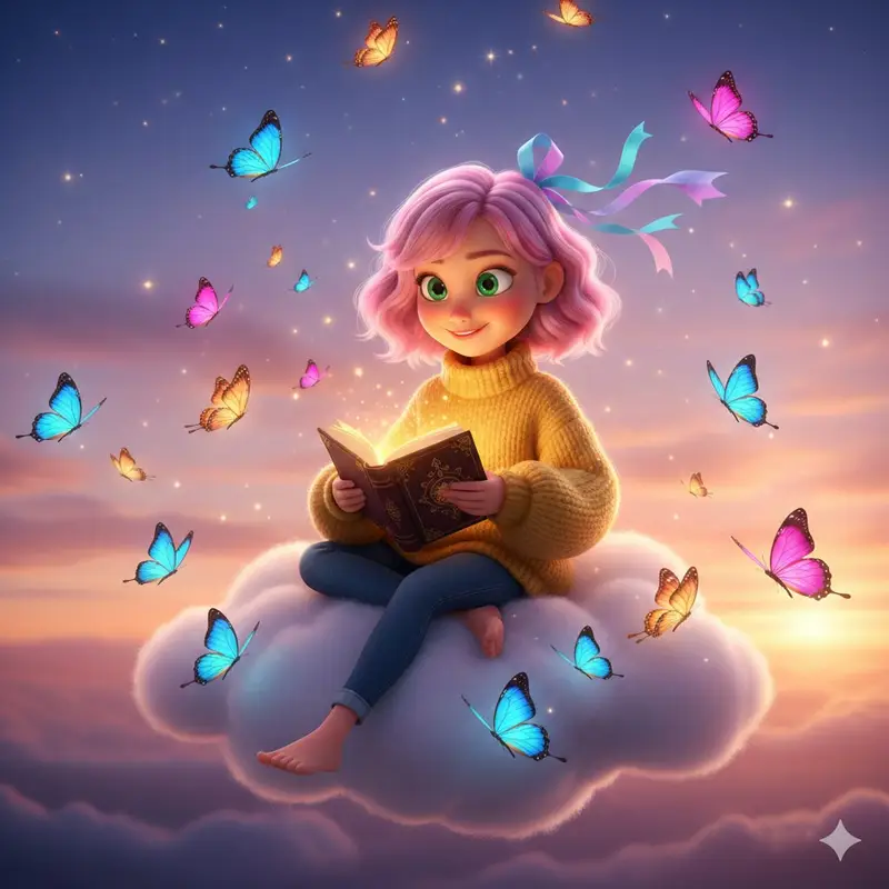 Preview of Pixar-Style Girl on a Floating Cloud