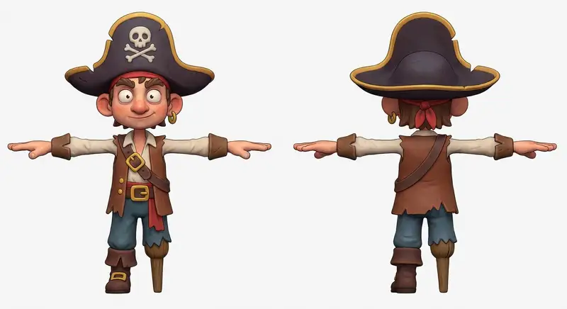 Preview of 3D Pirate Character in T-Pose for Modeling