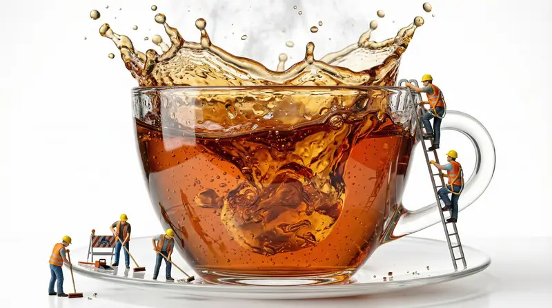 پیش‌نمایش Macro Product Shot of Teacup with Construction Workers