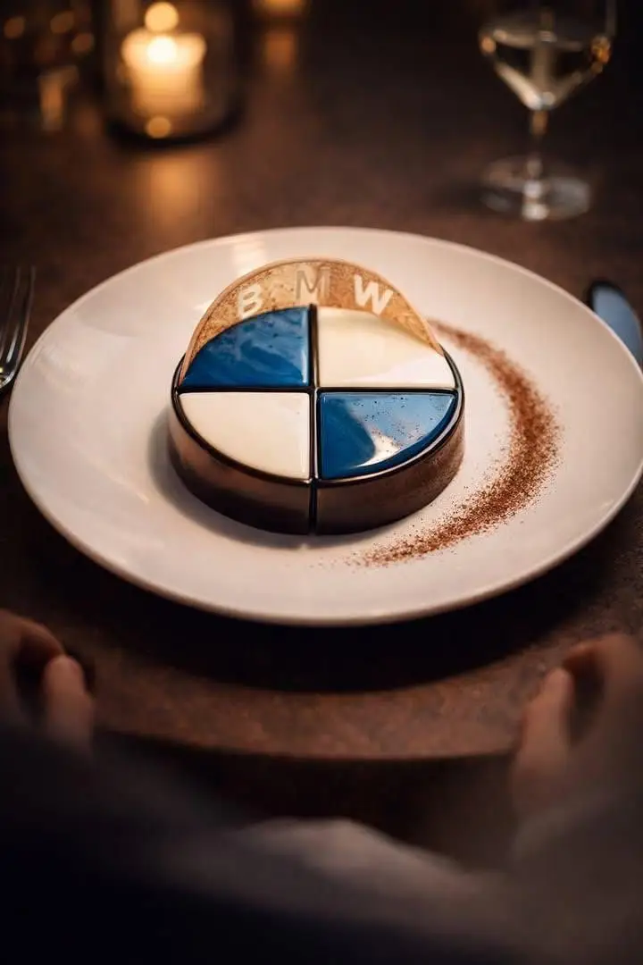 پیش‌نمایش Fine-Dining Dessert Photography of a BMW Logo Mousse Cake