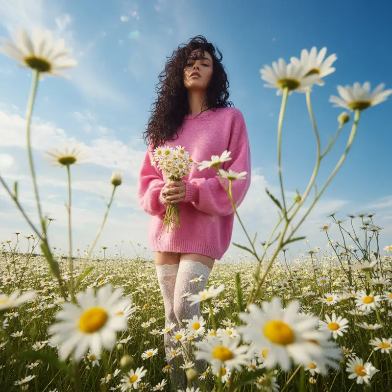 Preview of Hyper-realistic High-Fashion Editorial with Daisies