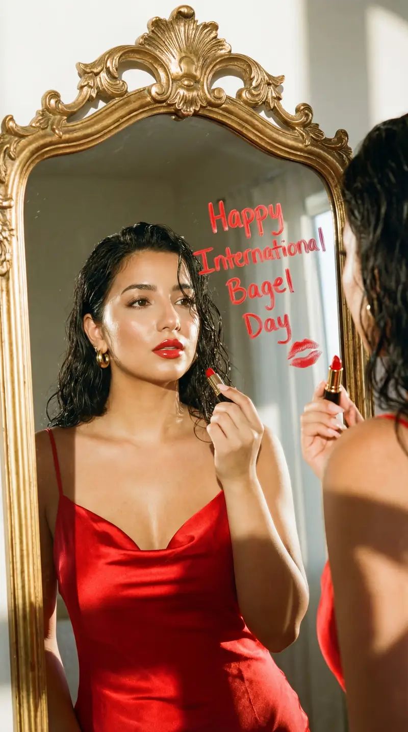 Preview of Fashion Editorial Mirror Selfie with Lipstick Message