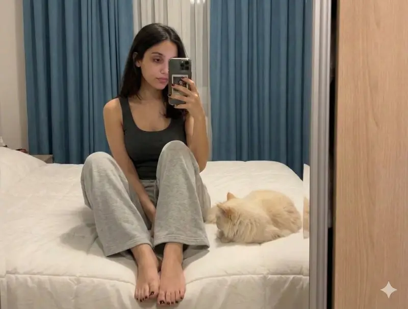 Preview of Nano Banana Pro Prompt: Candid Mirror Selfie with Cat