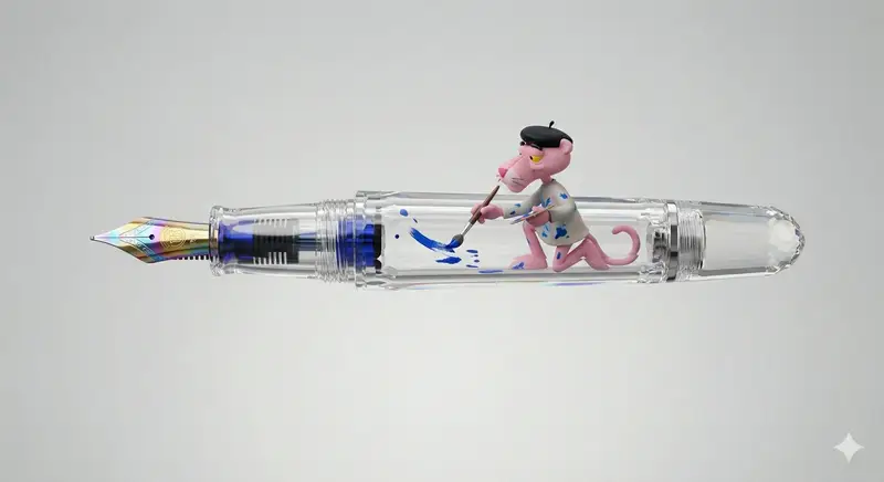 پیش‌نمایش Pink Panther Fountain Pen 3D Render Prompt