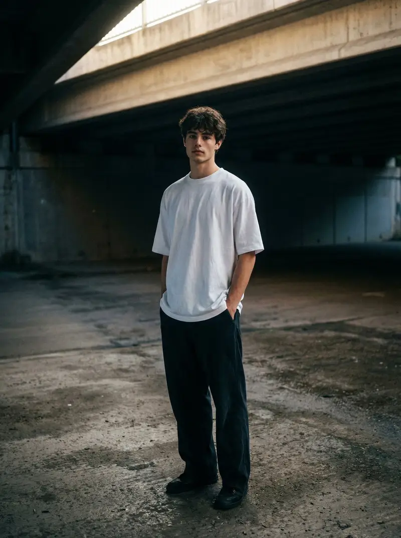 Preview of Moody urban portrait under a concrete overpass