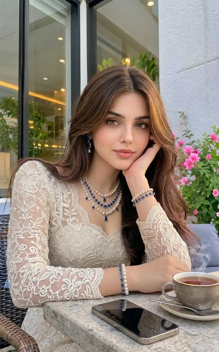 پیش‌نمایش پرترهٔ کافه با پیراهن توری شیک