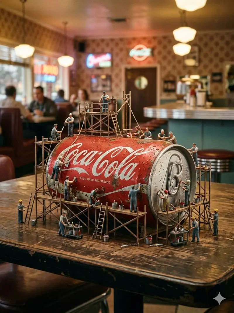 پیش‌نمایش Miniature Industrial Scene on Luxury Products (Coca-Cola & Chanel)