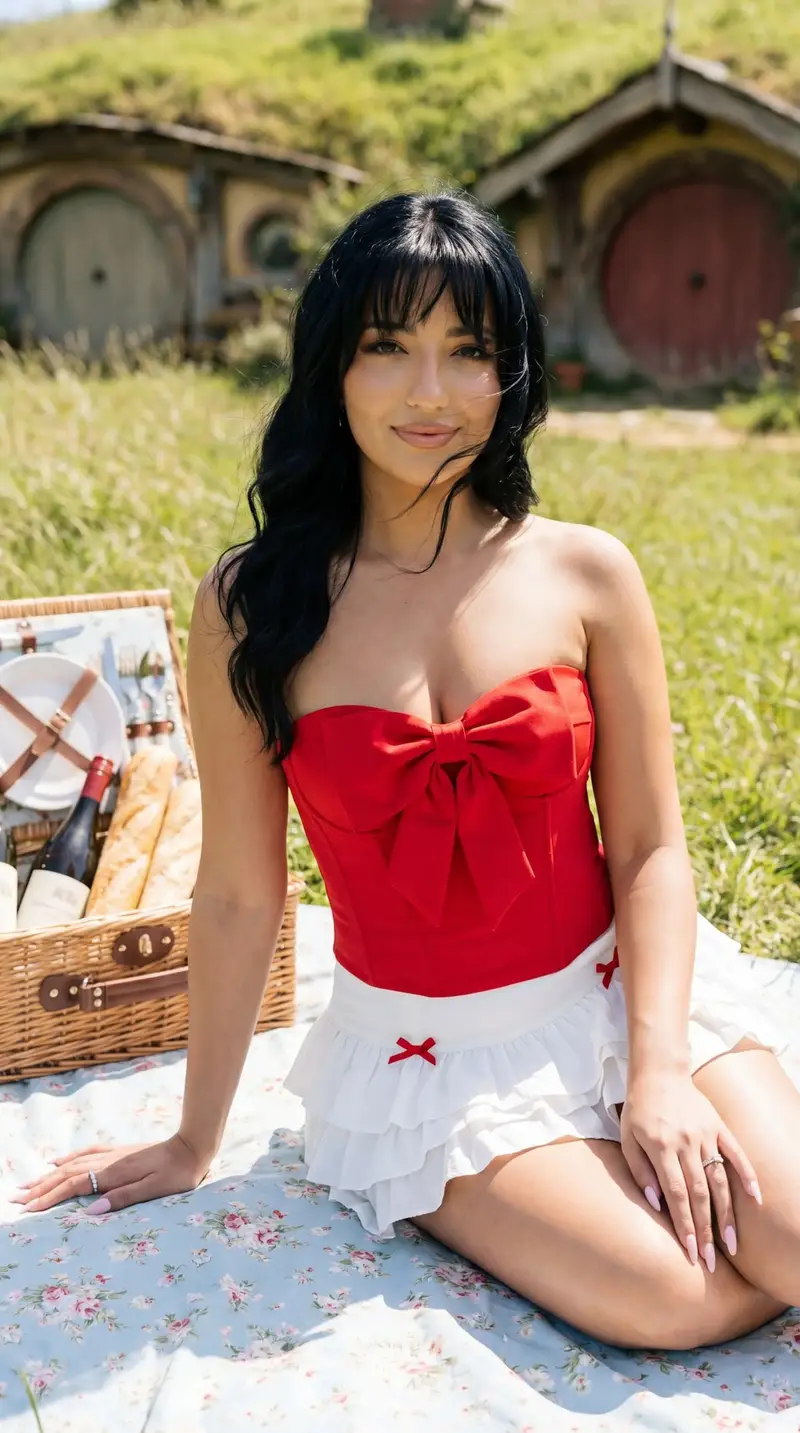 پیش‌نمایش Photoreal Picnic Portrait near Hobbit Cottages