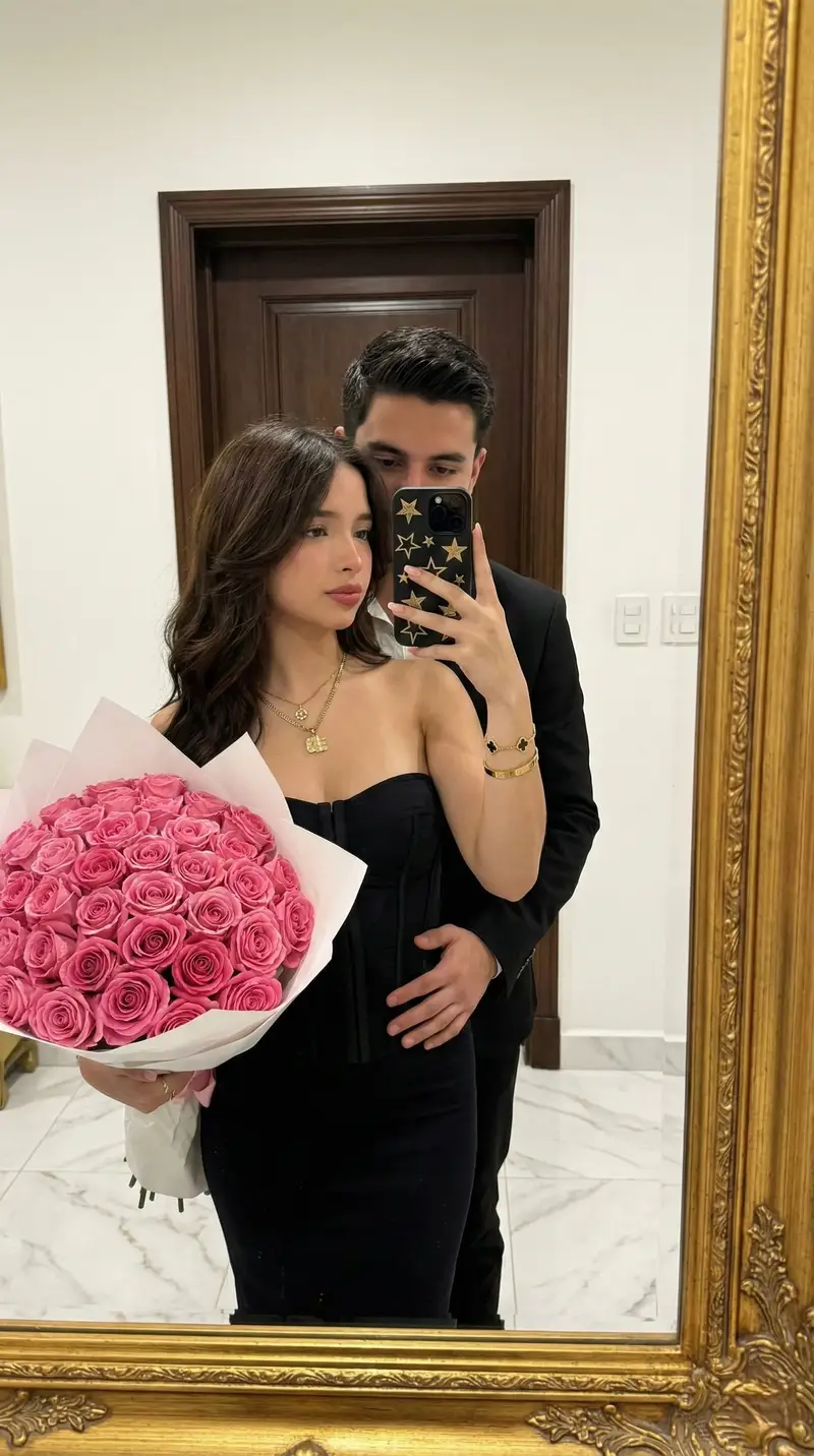 Preview of High-Fidelity Mirror Selfie with Valentine's Roses and Identity Lock