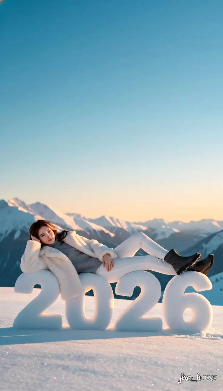 Preview of Luxurious New Year 2026 Portrait on a Snowy Mountain