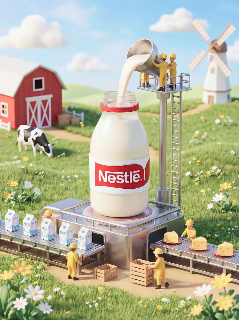 پیش‌نمایش Whimsical 3D Miniature Dairy Advertising Illustration