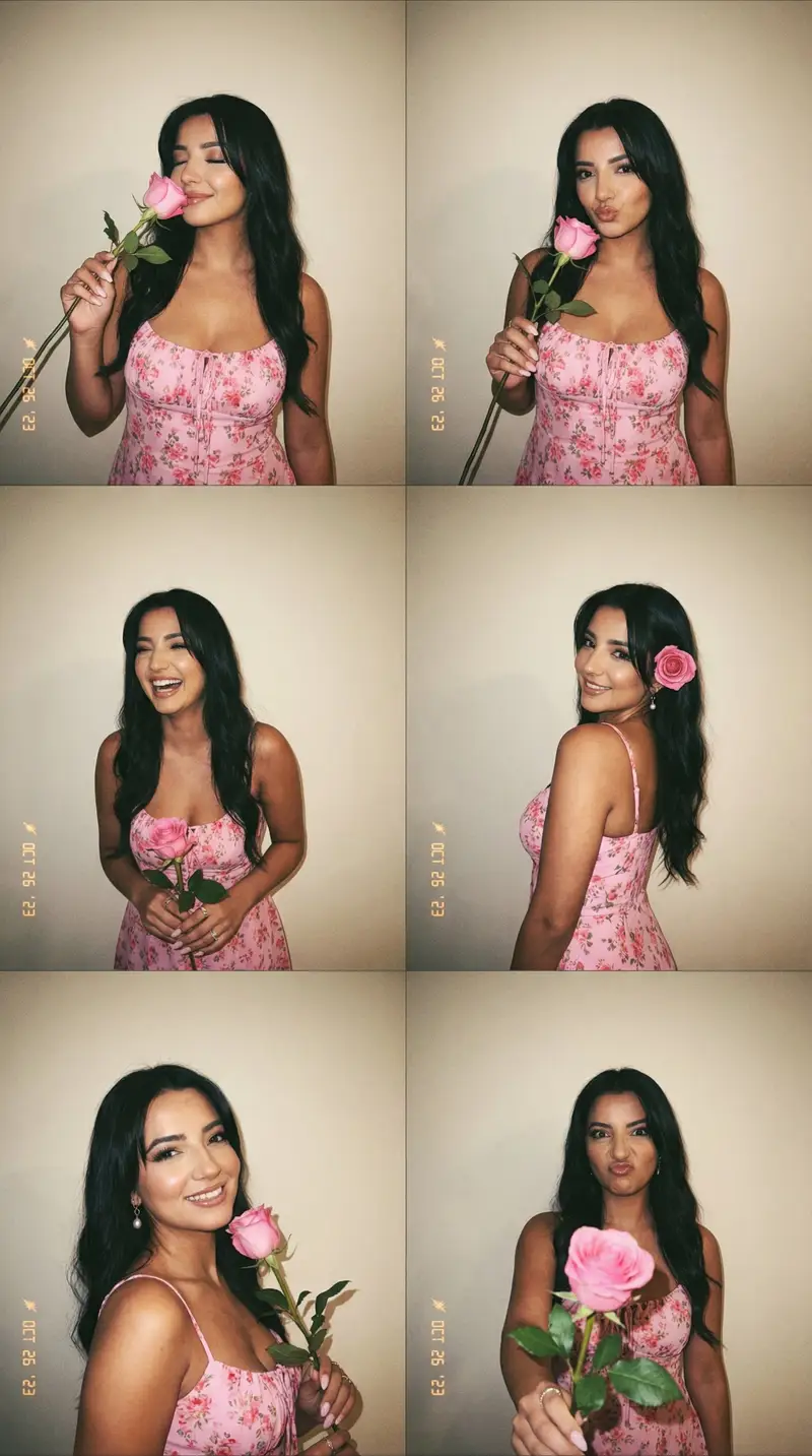 Preview of 6-Panel Photobooth Grid with Pink Dress and Rose