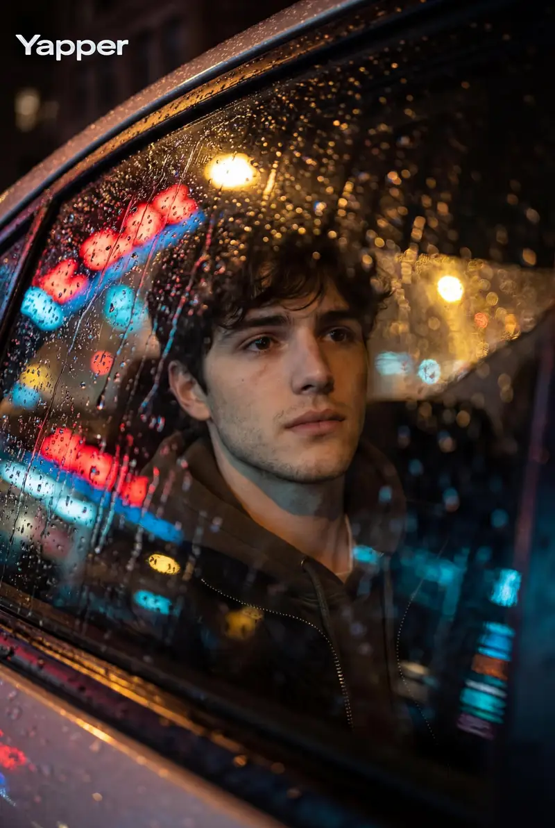 Preview of Cinematic Photo Inside a Car at Night with Rain