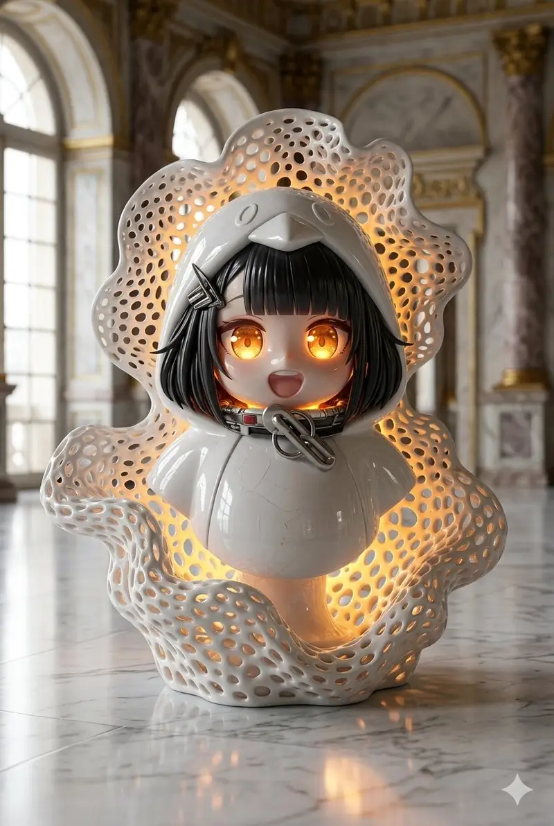 پیش‌نمایش Porcelain Gugu Sculpture with Amber Light