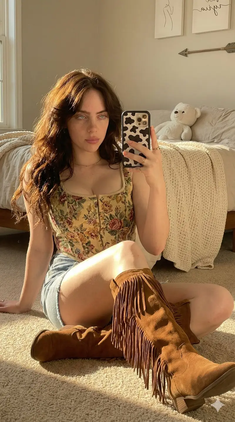 پیش‌نمایش Boho Mirror Selfie Golden Hour Prompt