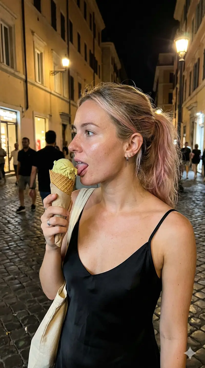 Preview of Candid Ice Cream Snapshot in European City at Night