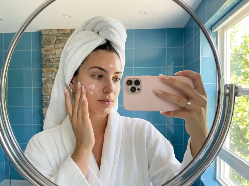 پیش‌نمایش Skincare Mirror Selfie in a Modern Bathroom