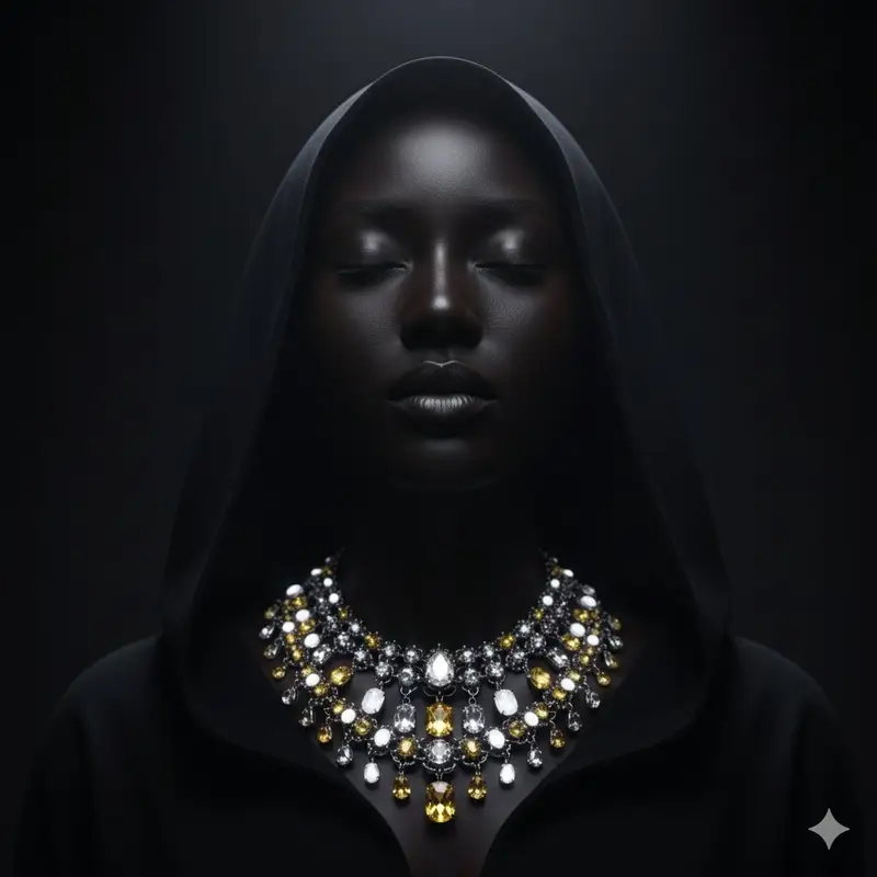Preview of Dramatic Low-Key Portrait with Glowing Gemstones