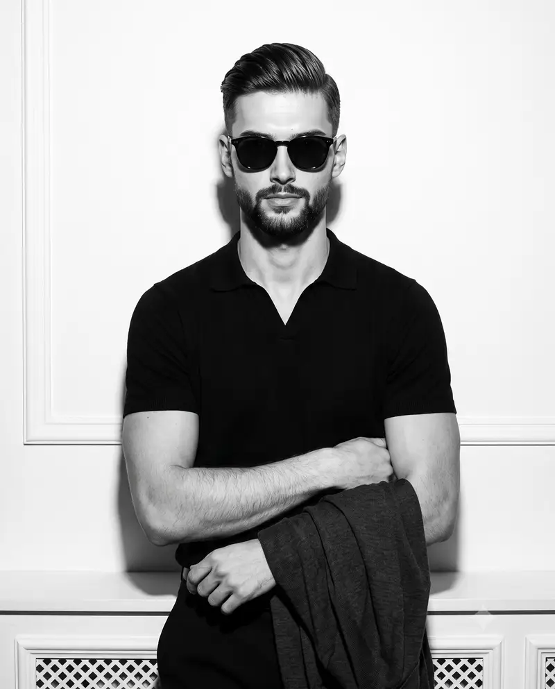 Preview of High-Fashion B&W Male Model Portrait