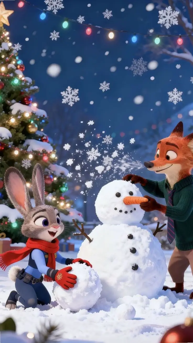 پیش‌نمایش Zootopia Style Snowman Building Scene
