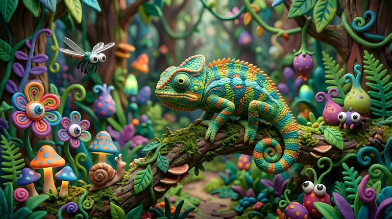 Preview of Whimsical Claymation Chameleon Scene