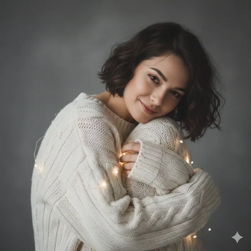 Preview of Intimate Studio Portrait with Fairy Lights Prompt