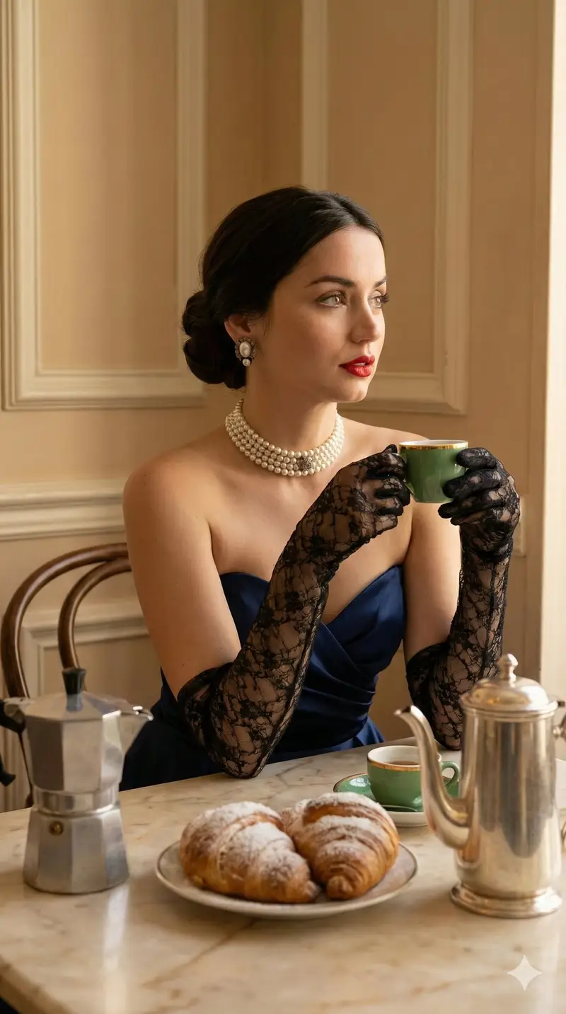 پیش‌نمایش Old Hollywood Glamour Portrait of Ana de Armas in a Cafe