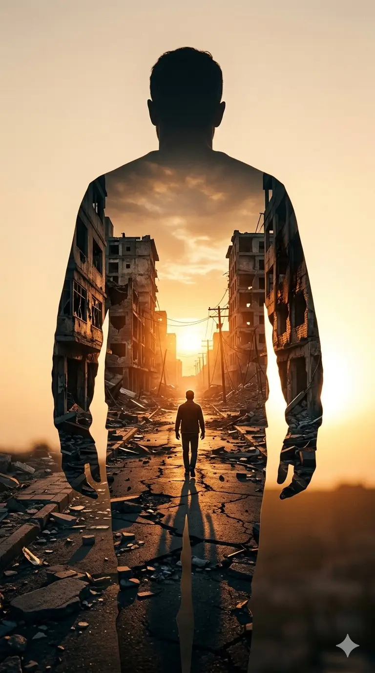 Preview of Double Exposure Somber City Silhouette