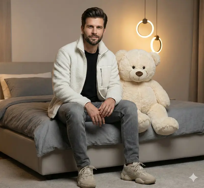 Preview of Realistic Portrait of Man with Teddy Bear